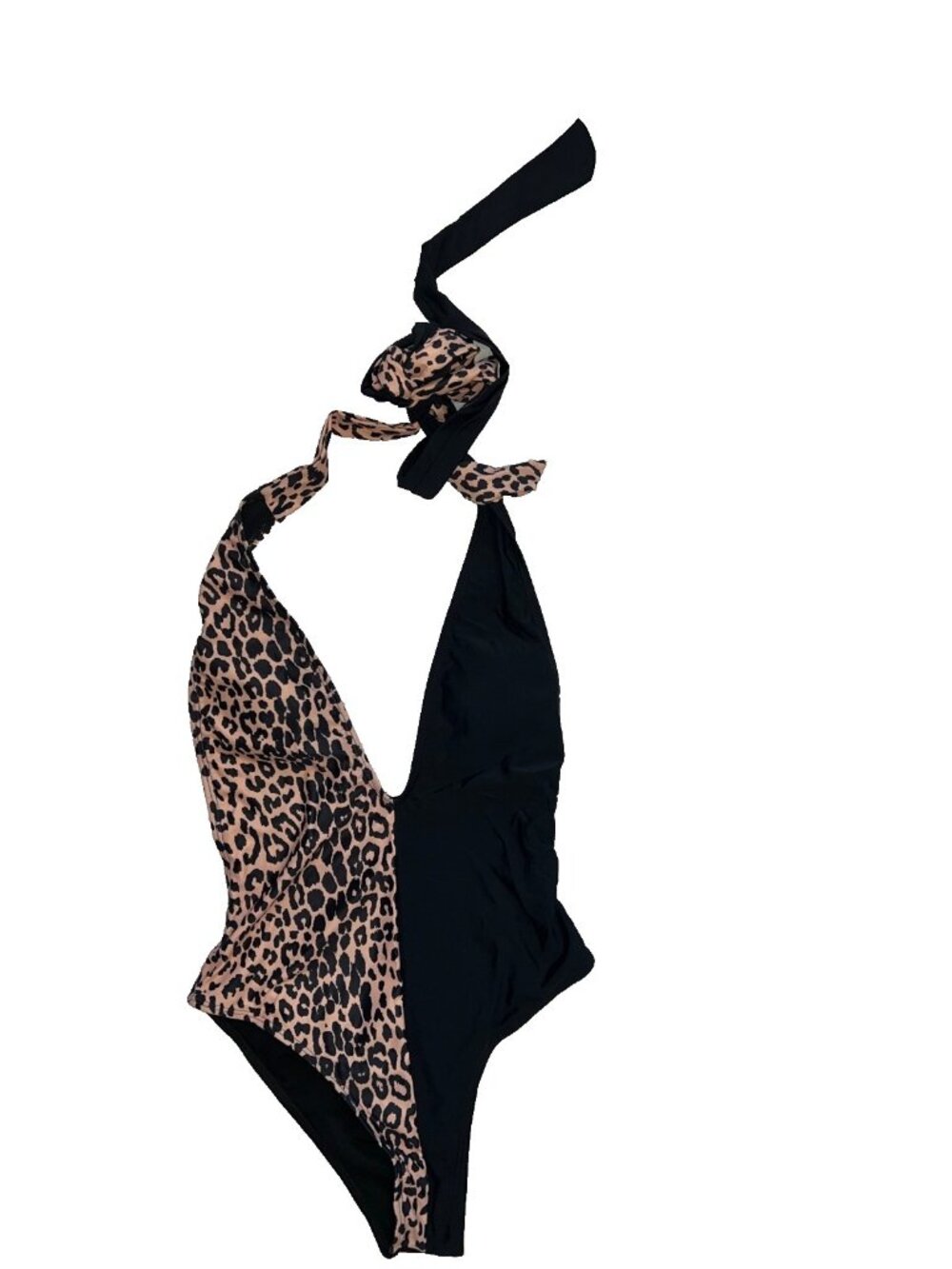 One Piece Swimsuit plus size XL Color block Black Animal Print NWOT Open Back